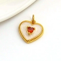 Ciondolo a cuore placcato oro 18k con smalto avorio e gemma rossa su sfondo bianco - Rame Placcato Oro/Smalto/Zirconia / Oro Cuore Rosso Smalto (08)
