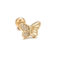 Detailed close-up of gold butterfly cartilage earring with sparkling zircon inlays - Butterfly Gold (EGD1044)