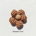 Close-up of a 5.5cm houndstooth fabric flower accessory with central button detail - Houndstooth Khaki