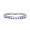 Detailed macro view of rectangle purple zircon and silver tennis bracelet with folding clasp - 17cm / Silver+White & Purple Stone