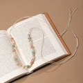 Bohemian handmade beaded waist chain with pink and green resin beads and cream woven cord - Beige Rope Pink Green Resin Beads (X451-15)