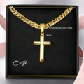 Men's punk style golden stainless steel cross necklace with personalized message card - To My Son-Gold Cross Cuban Chain