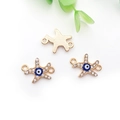 Three golden starfish charms with evil eye beads and rhinestones for bracelet making - KC Gold Starfish Evil Eye Connector