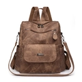 Vintage brauner Rucksack aus weichem Kunstleder mit mehreren Reißverschlusstaschen - Braun