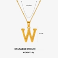 Golden stainless steel letter W square pendant necklace with twist chain dimensions - Letter W
