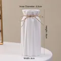 Modern white ceramic vase with geometric origami design and twine bow decoration - Zhiqiao (18cm)