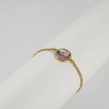 Gold plated stainless steel bracelet featuring a round shell pendant with letter L - Abalone Shell / Letter I / Colorful