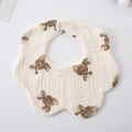 Soft gauze cotton baby bib with brown bear pattern and petal-shaped edges - Gauze Flower Scarf - Teddy Bear