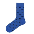 Street style blue cotton mid-calf socks featuring all-over black shark patterns - 32 (Little Sharks)