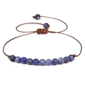 Verstellbares blaues Naturstein-Webarmband mit brauner Kordel und Schiebeknoten-Design - Blauer Sodalith/FD8448