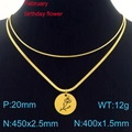 Collana a doppio strato in acciaio inossidabile dorato con ciondolo floreale - Febbraio Violetta (Oro)