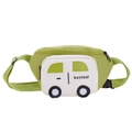 Green cartoon car waist bag for kids featuring adjustable nylon straps and cute 3D design - Grass Green