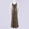 Close-up of leopard print sequins and fabric texture on a slim fit maxi dress - S / Leopard Brown