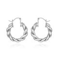 Detail of silver twisted rope croissant earrings in polished stainless steel - Steel Color (TE19136A0W0)