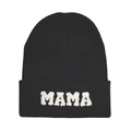 Berretto in maglia nera con ricamo MAMA bianco, accessorio caldo per l'inverno - Stile MAMA / Nero