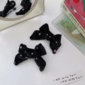 Two-piece set of black velvet Halloween bow hair clips with silver star embroidery - Black Star Bow Pair Clips