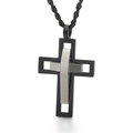 Men's hip hop double-layered cross pendant necklace in black and silver finish - Black Gold Mix Without Chain (KP83913-KFC) / Black and Gold