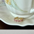 Adjustable open ring with pink purple enamel butterfly design in a gold finish - Pink Purple Semi-circle