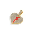 Collana Hip Hop con pendente a cuore spezzato dorato, smalto rosso e zirconi luccicanti - Ciondolo Oro Solo (Senza Catena)