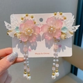 Handmade pink resin flower hair clips with pearl tassels for Hanfu accessories - Fairy Moon Pink Clips