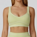 U-neck sports bra in light lime green with white trim for yoga and fitness - Lemon Green