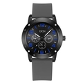 Men's GEDI quartz sports watch with grey silicone strap and black dial with blue markers - Black Dial Gray Strap