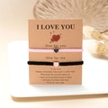 Pink and black woven couple bracelets with heart charms and romantic message card - Black & Pink - Set of 2
