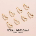 Detailed macro view of heart-shaped 18K gold-plated charms with zircon inlays, 10mm size - Heart (10mm) / White