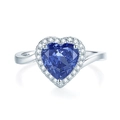Elegant 925 sterling silver ring featuring a large heart-shaped blue zircon gemstone - FDJZ-114-Blue Heart Halo