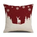 Weihnachts-Kissenbezug mit weißem Rentier und Tannenbäumen auf rotem Leinenhintergrund - Roter Weißer Hirsch Kiefer/22YM13-5