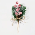 Frosted Christmas pine branch with red berries and pine cones tied with burlap rope - Red Berry Snow Flocked Style