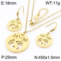 Conjunto de joyas doradas MOM con huellas, incluyendo collar y pendientes de acero inoxidable - Collar Dorado + Pendientes (KS218442-KLX)