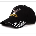 Black camo hunter baseball cap featuring deer embroidery and yellow lettering slogan - Black Embroidered Style (02)