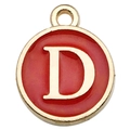 Round red enamel alphabet D pendant charm with golden metal trim for DIY jewelry - 1 Piece (12x14mm) / Red - Letter D