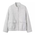 Detailed view of grey tweed jacket texture with front flap pockets and sequins - XS / Tweed Style / White