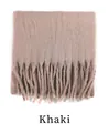 Solid khaki mohair scarf with fringe trim, warm knit texture for winter fashion - Khaki