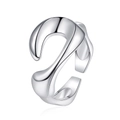 Silver liquid metal geometric open ring with artistic streamlined design for men and women - Adjustable Open / White Gold
