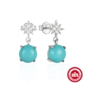 Orecchini a stella in argento 925 con pendenti in perle di turchese verde da donna - Argento 925 / Oro Bianco