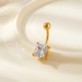 Gold stainless steel belly button ring featuring a square clear zircon stone - Square Gold (5# Gold)