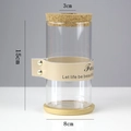 Transparent round glass hydroponic vase with cork lid, bamboo base and leather handle - Cylinder (8*15cm) with Beige Strap & Bamboo Mat