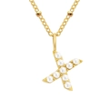 Gold stainless steel necklace featuring a letter X pendant set with white pearls - Letter X - Gold