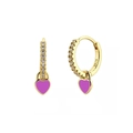 Detail showing S925 silver stamp on gold heart earrings with purple enamel and zircons - 24K / Gold-Purple Heart (JQH0021-GG-7)