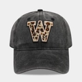 Detail of grey washed cotton baseball cap with leopard print letter W embroidery - Letter W