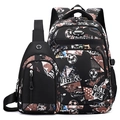 Fashionable black football print backpack and crossbody bag set for men - Backpack + Chest Bag / Brown Football