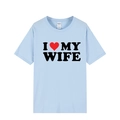 Light blue short sleeve crew neck T-shirt featuring a black I Love My Wife slogan design - Light Blue (I Love My Wife)