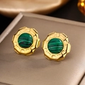 Orecchini retrò placcati oro 18 carati con malachite verde e diamanti luccicanti - Oro Turchese