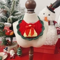 Christmas pet bib scarf with red green knit and bowknot on a model stand - One Size / Christmas Bell (Red and Yellow)