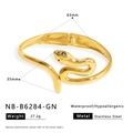 Polished gold snake-shaped stainless steel open bracelet with green stone eyes - Green Eyed Snake Style (NB-B6284-GN)
