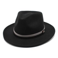 Detail of wool fedora hat with two-tone decorative band and silver metal emblem - M (56-58cm) / Black
