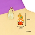 Detail view showing front and back of gnome with pumpkin pendant, 23mm x 12mm enamel charm - Thanksgiving Gnome